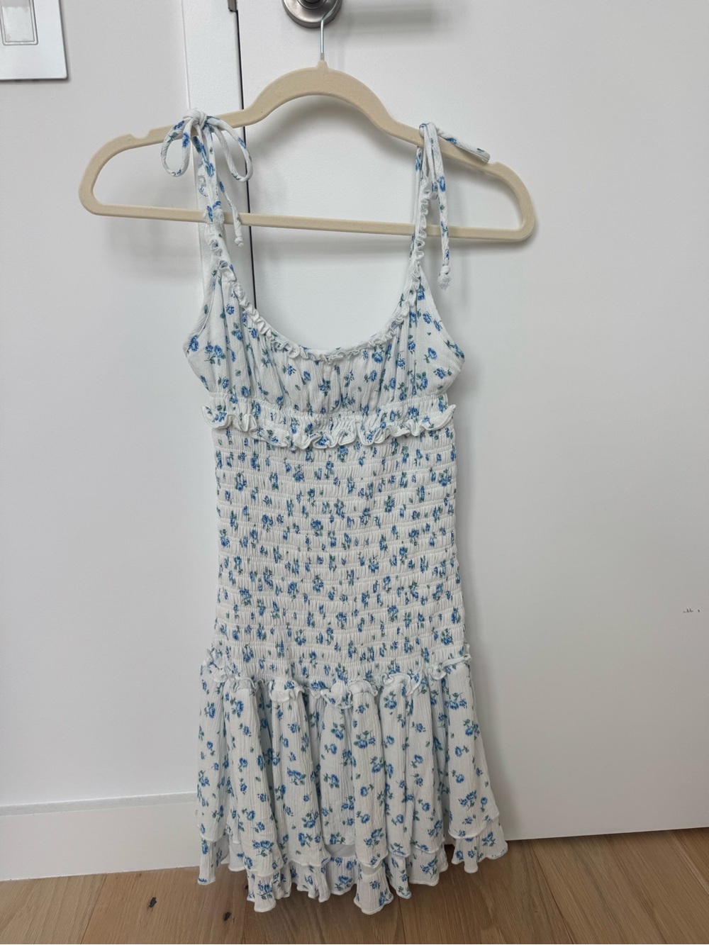 White Floral Tie-Shoulder Smocked Sundress